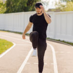 Male athlete doing fitness training. Workout outside the gym.
